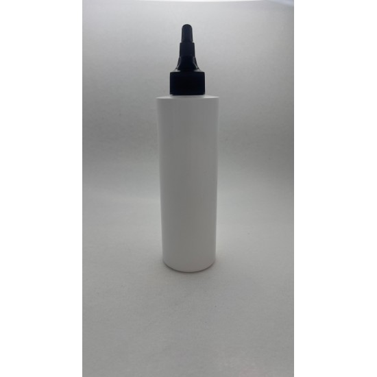 250 ml Beyaz Mat Plastik Şişe (PET) Siyah Asansör Kapaklı (Çevirmeli Damlatmalı Kapak)