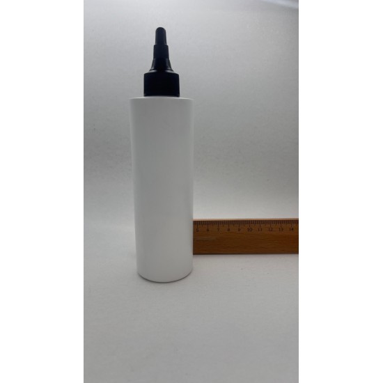 250 ml Beyaz Mat Plastik Şişe (PET) Siyah Asansör Kapaklı (Çevirmeli Damlatmalı Kapak)