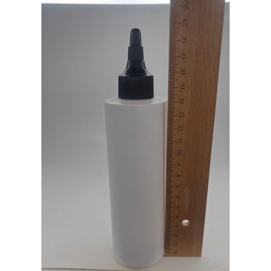 250 ml Beyaz Mat Plastik Şişe (PET) Siyah Asansör Kapaklı (Çevirmeli Damlatmalı Kapak)