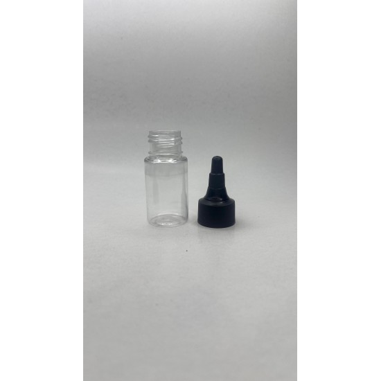30 ml Şeffaf Plastik Şişe (PET) Siyah Asansör Kapaklı (Çevirmeli Damlatmalı Kapak)