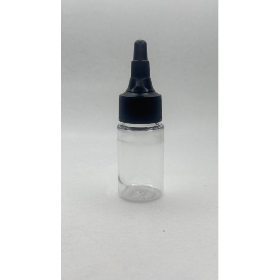 30 ml Şeffaf Plastik Şişe (PET) Siyah Asansör Kapaklı (Çevirmeli Damlatmalı Kapak)