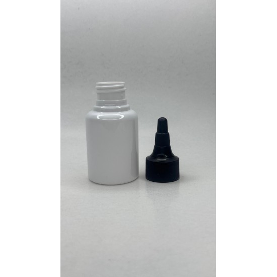 60 ml Beyaz Plastik Şişe (PET) Siyah Asansör Kapaklı (Çevirmeli Damlatmalı Kapak)