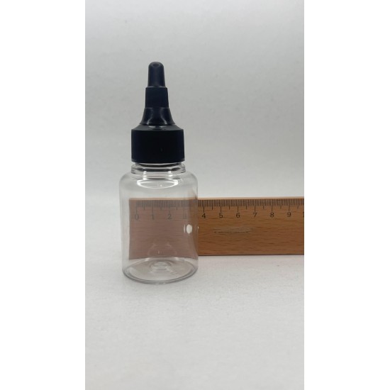 60 ml Beyaz Plastik Şişe (PET) Siyah Asansör Kapaklı (Çevirmeli Damlatmalı Kapak)
