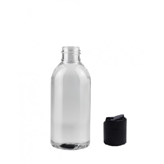 100 ml Şeffaf Plastik Şişe (PET) Siyah Disc Top Kapaklı