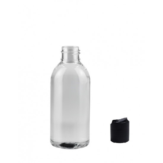 150 ml Şeffaf Plastik Şişe (PET) Siyah Disc Top Kapaklı