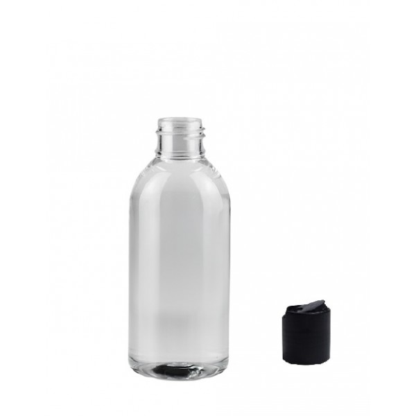 150 ml Şeffaf Plastik Şişe (PET) Siyah Disc Top Kapaklı