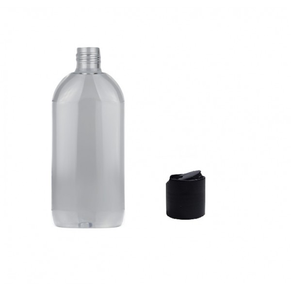 500 ml Şeffaf Plastik Şişe (PET) Siyah Disc Top Kapaklı