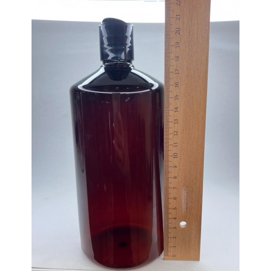 1000 ml Kahverengi Plastik Şişe (PET) Siyah Disc Top Kapaklı (1 Litre)