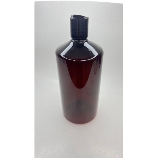 1000 ml Kahverengi Plastik Şişe (PET) Siyah Disc Top Kapaklı (1 Litre)