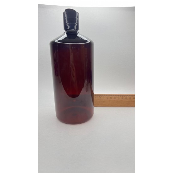 1000 ml Kahverengi Plastik Şişe (PET) Siyah Disc Top Kapaklı (1 Litre)