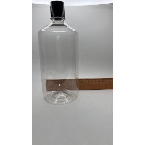 1000 ml (1 Litre) Şeffaf Plastik Şişe (PET) Siyah Disc Top Kapaklı