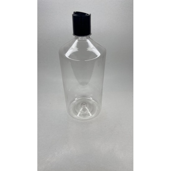 1000 ml (1 Litre) Şeffaf Plastik Şişe (PET) Siyah Disc Top Kapaklı