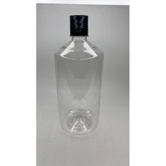 1000 ml (1 Litre) Şeffaf Plastik Şişe (PET) Siyah Disc Top Kapaklı