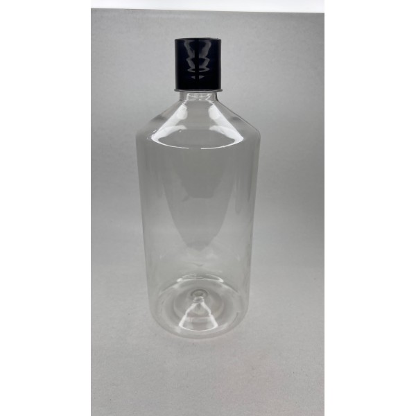 1000 ml (1 Litre) Şeffaf Plastik Şişe (PET) Siyah Disc Top Kapaklı