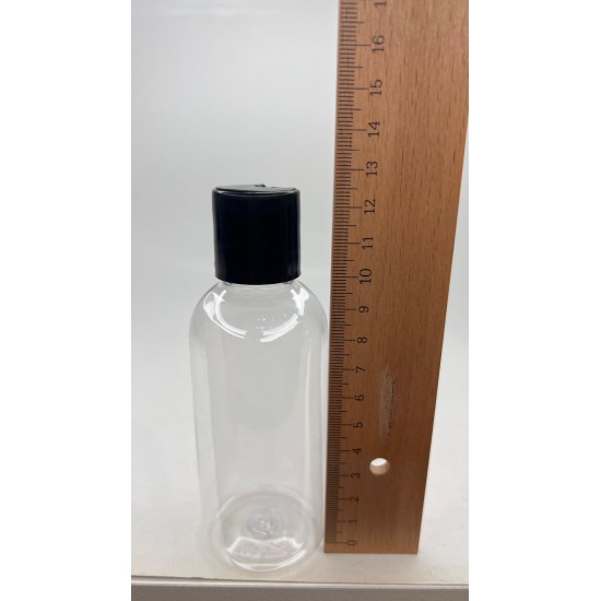 100 ml Şeffaf Plastik Şişe (PET) Siyah Disc Top Kapaklı