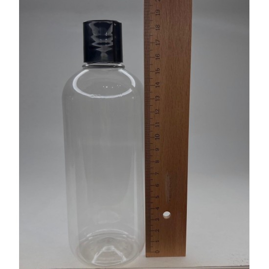 500 ml Şeffaf Plastik Şişe (PET) Siyah Disc Top Kapaklı