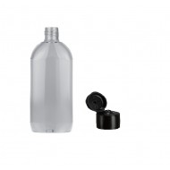 1000 ml Şeffaf Plastik Şişe (PET) Siyah Açmalı Kapaklı (Erka Kapak)