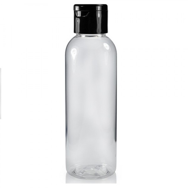 100 ml Şeffaf Plastik Şişe (PET) Siyah Fliptop Kapaklı