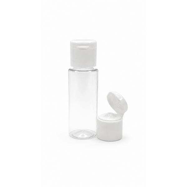 20 ml Şeffaf Plastik Şişe (PET) Beyaz Fliptop Kapaklı