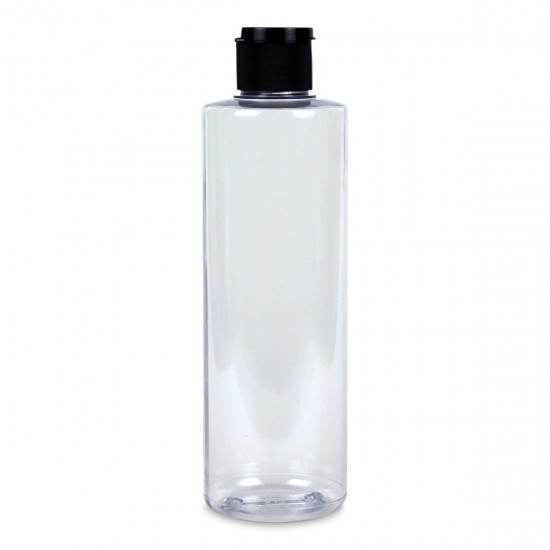 250 ml Şeffaf Plastik Şişe (PET) Siyah Fliptop Kapaklı