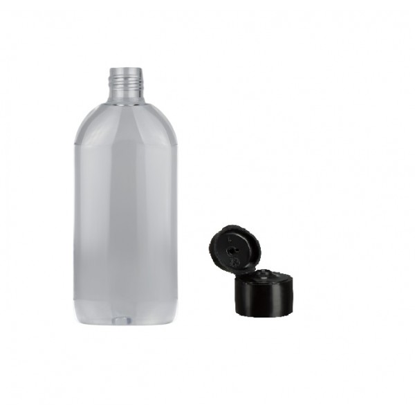 500 ml Şeffaf Plastik Şişe (PET) Siyah Açmalı Kapaklı (Erka Kapak)
