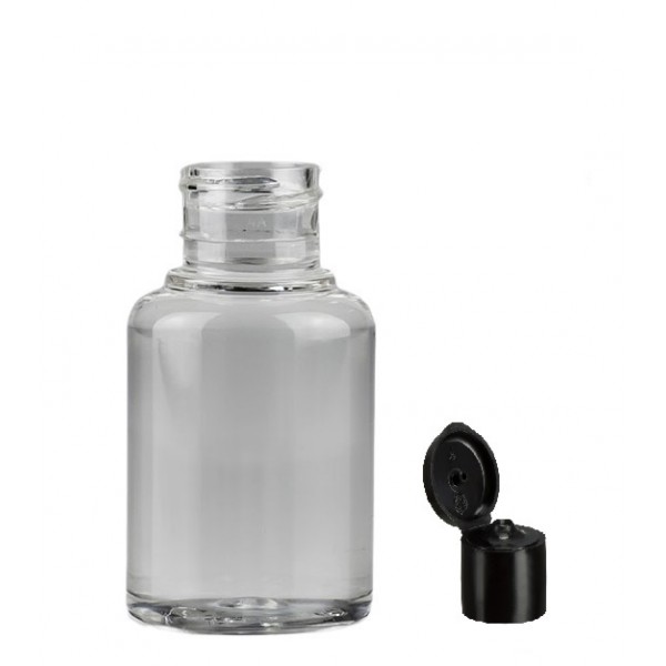 60 ml Şeffaf Plastik Şişe (PET) Siyah Fliptop Kapaklı