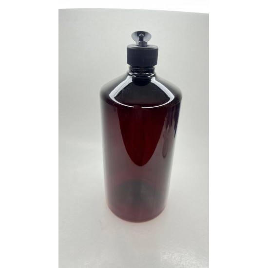 1000 ml Kahverengi Plastik Şişe (PET) Siyah Açmalı Kapaklı (Erka Kapak)