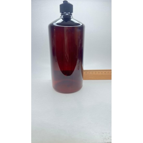1000 ml Kahverengi Plastik Şişe (PET) Siyah Açmalı Kapaklı (Erka Kapak)