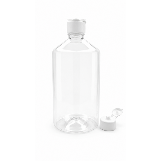 1000 ml Şeffaf Plastik Şişe (PET) Beyaz Açmalı Kapaklı (Erka Kapak)