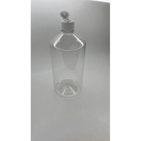 1000 ml Şeffaf Plastik Şişe (PET) Beyaz Açmalı Kapaklı (Erka Kapak)