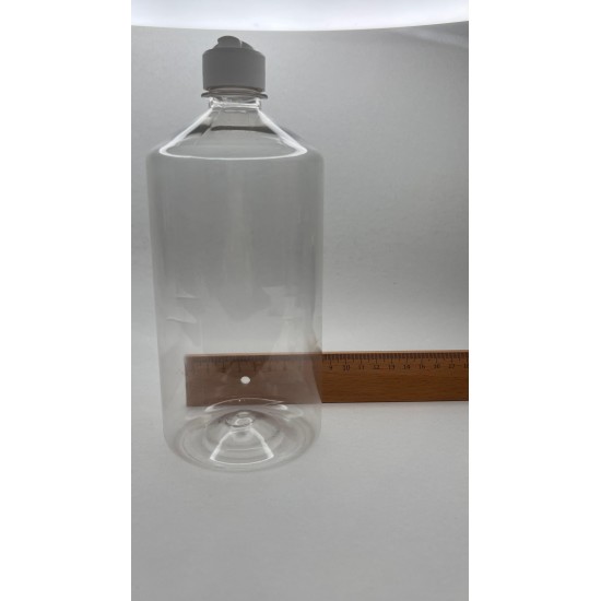 1000 ml Şeffaf Plastik Şişe (PET) Beyaz Açmalı Kapaklı (Erka Kapak)