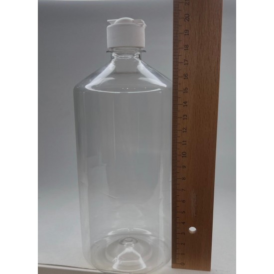 1000 ml Şeffaf Plastik Şişe (PET) Beyaz Açmalı Kapaklı (Erka Kapak)