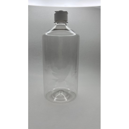 1000 ml Şeffaf Plastik Şişe (PET) Beyaz Açmalı Kapaklı (Erka Kapak)