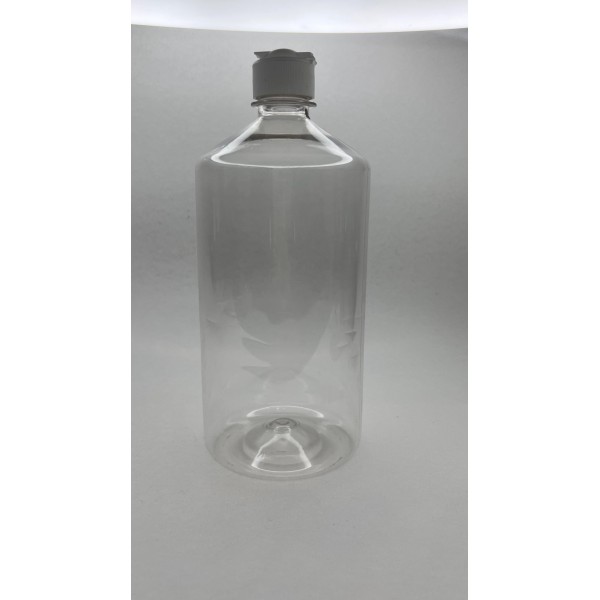 1000 ml Şeffaf Plastik Şişe (PET) Beyaz Açmalı Kapaklı (Erka Kapak)