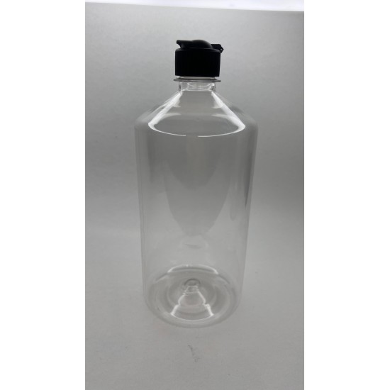 1000 ml Şeffaf Plastik Şişe (PET) Siyah Açmalı Kapaklı (Erka Kapak)