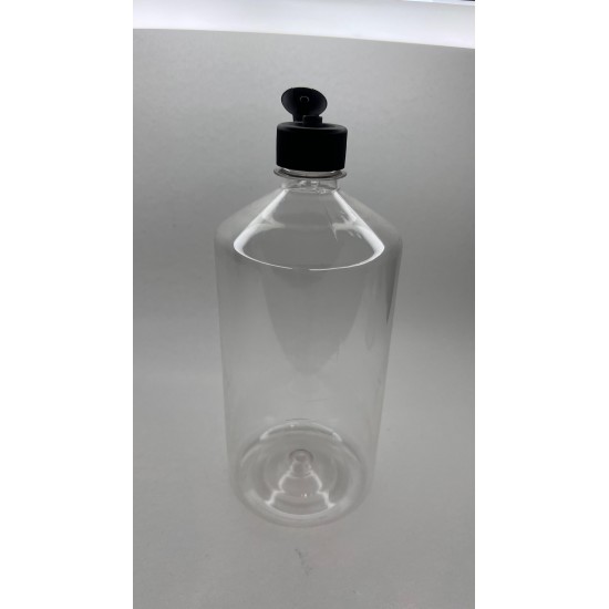 1000 ml Şeffaf Plastik Şişe (PET) Siyah Açmalı Kapaklı (Erka Kapak)