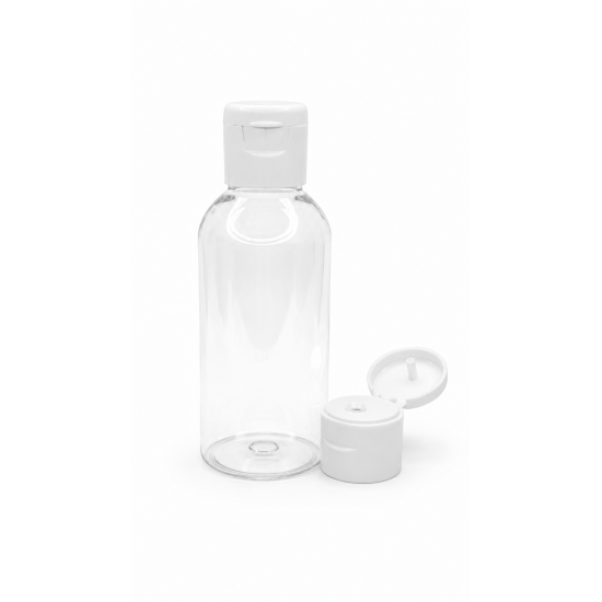 100 ml Şeffaf Plastik Şişe (PET) Beyaz Fliptop Kapaklı