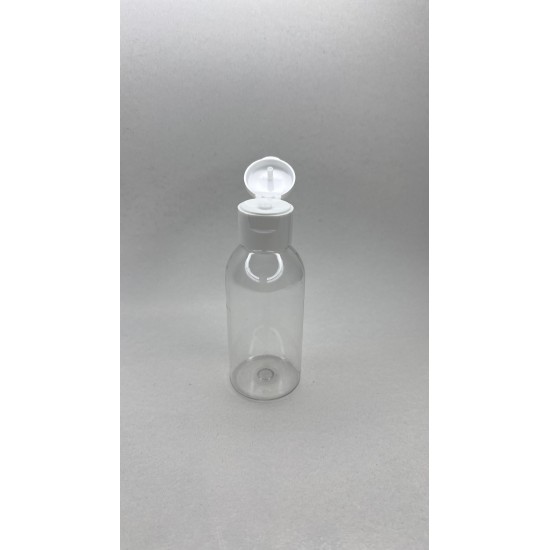 100 ml Şeffaf Plastik Şişe (PET) Beyaz Fliptop Kapaklı