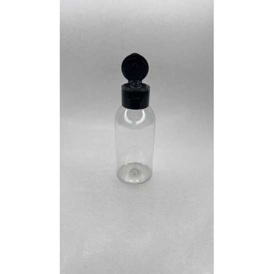 100 ml Şeffaf Plastik Şişe (PET) Siyah Fliptop Kapaklı