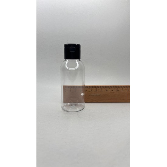100 ml Şeffaf Plastik Şişe (PET) Siyah Fliptop Kapaklı