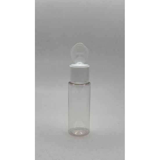 20 ml Şeffaf Plastik Şişe (PET) Beyaz Fliptop Kapaklı