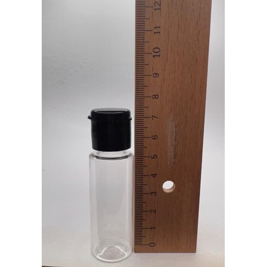20 ml Şeffaf Plastik Şişe (PET) Siyah Fliptop Kapaklı