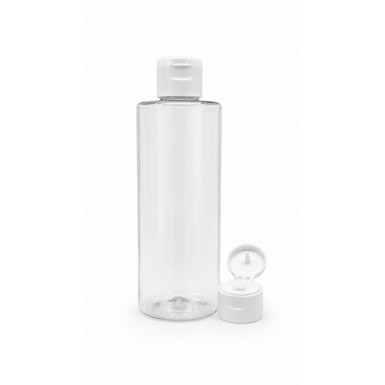 250 ml Şeffaf Plastik Şişe (PET) Beyaz Fliptop Kapaklı