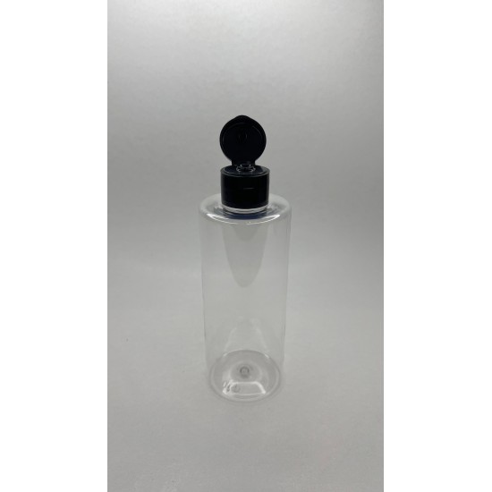 250 ml Şeffaf Plastik Şişe (PET) Siyah Fliptop Kapaklı