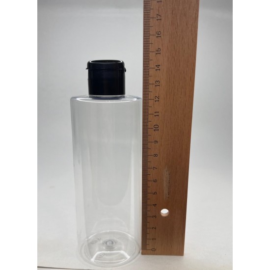 250 ml Şeffaf Plastik Şişe (PET) Siyah Fliptop Kapaklı