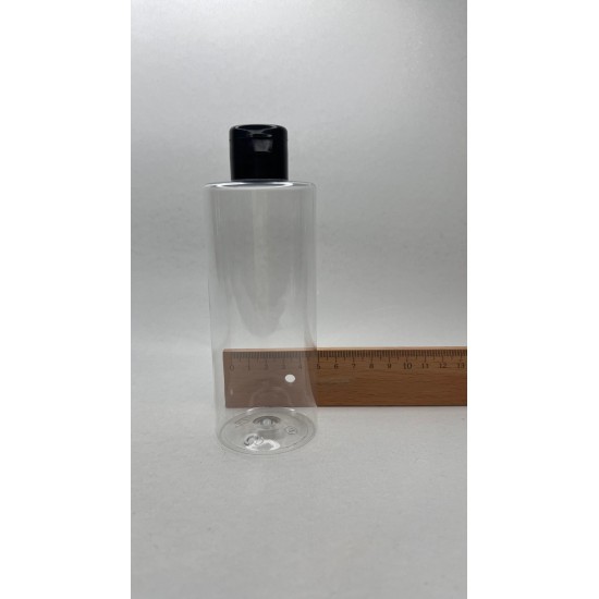 250 ml Şeffaf Plastik Şişe (PET) Siyah Fliptop Kapaklı