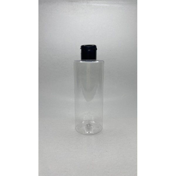 250 ml Şeffaf Plastik Şişe (PET) Siyah Fliptop Kapaklı