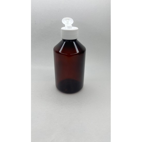250 ml Kahverengi Plastik Şişe (PET) Beyaz Açmalı Kapaklı (Erka Kapak)