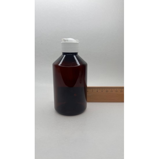 250 ml Kahverengi Plastik Şişe (PET) Beyaz Açmalı Kapaklı (Erka Kapak)