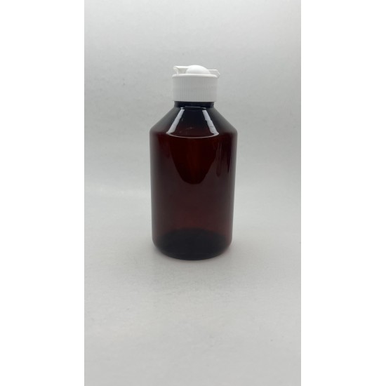 250 ml Kahverengi Plastik Şişe (PET) Beyaz Açmalı Kapaklı (Erka Kapak)